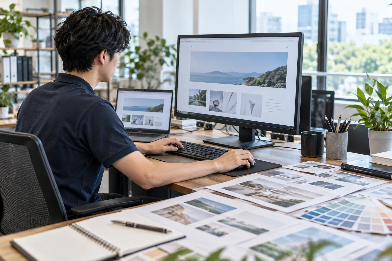 ホームページ制作を検討する作業風景のイメージ